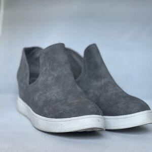 Women's Gray Suede Slip-On Wedge Shoes
